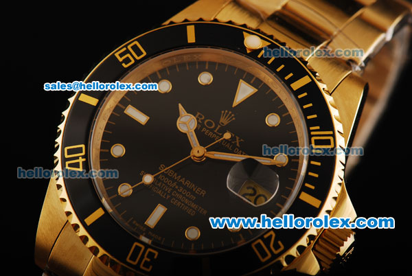 Rolex Submariner Automatic Movement Full Gold with Black Dial and Black Bezel - Click Image to Close